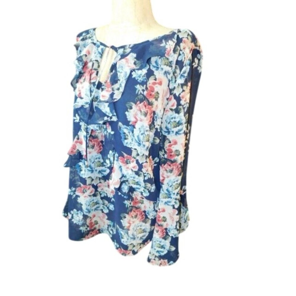 White House Black Market WHBM Size 16 Ruffle Trim Lined Blouse Top - Picture 3 of 3